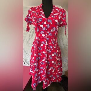 Express Red Floral Dress with Blue Accents